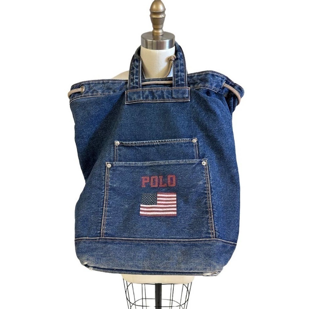 Vtg Ralph Lauren Polo US  Flag Denim Duffle Bag  X Large